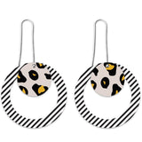 MOE MOE BLACK LINED LEOPARD LAYERED CIRCLE OUTLINE LONG DROP EARRINGS