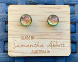 Samantha Abbott Dichroic Art Glass earrings - Green : peach