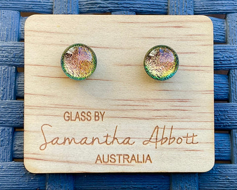 Samantha Abbott Dichroic Art Glass earrings - Green : peach