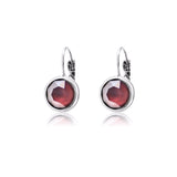 Swarovski Crystal round ‘Dark Red Lacquer’ earrings - rhodium plated