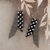 MOE MOE EBONY STRIPED GINGHAM LAYERED ANGLED BAR DROP EARRINGS