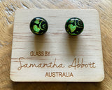 Samantha Abbott Dichroic Art Glass earrings - Black : gold : green