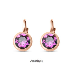 Swarovski Crystal round ‘Amethyst’ earrings - rose gold plated