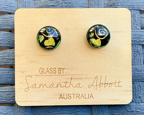 Samantha Abbott Dichroic Art Glass earrings - Black : gold : green
