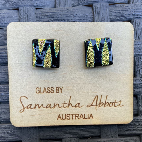 Samantha Abbott Dichroic Square Art Glass earrings - Black : yellow