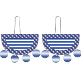 MOE MOE INDIGO STRIPE GINGHAM LAYERED MOON OUTLINE LONG DROP EARRINGS